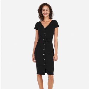 Belted Button Front Sheath Dress